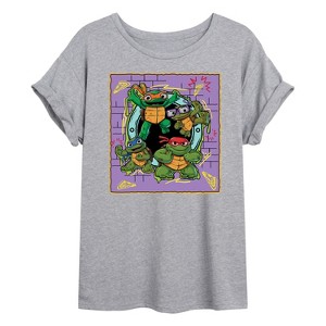 Women's - Teenage Mutant Ninja Turtles Mutant Mayhem - Mini Badge Oversized Graphic T-Shirt - 1 of 4