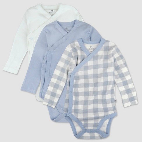 Honest Baby 3pk Side Snap Bodysuit - Blue : Target