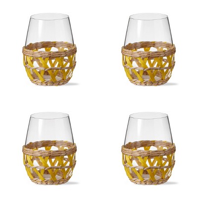 TAG 16 oz. Island Clear Glass with Yellow Straw Sleeve Dishwasher Safe Beverage Glassware  Dinner Party Wedding Resturant Set 4