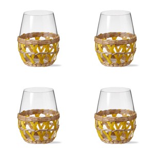 TAG 16 oz. Island Clear Glass with Yellow Straw Sleeve Dishwasher Safe Beverage Glassware  Dinner Party Wedding Resturant Set 4 - 1 of 3