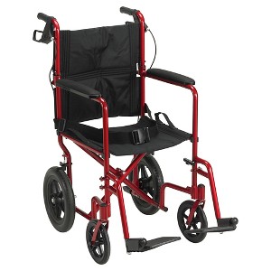 Drive Medical Lightweight Expedition Transport Wheelchair with Hand Brakes - Red - 1 of 3