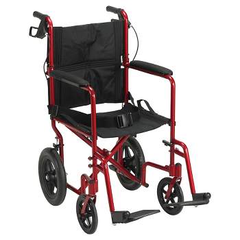 Drive Medical Lightweight Expedition Transport Wheelchair with Hand Brakes - Red