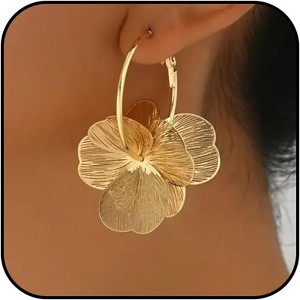 Gold Flower Earrings Statement Earrings for Women Elegant Floral Jewelry for Women Gold Statement Earrings Unique Flower Design - 1 of 4