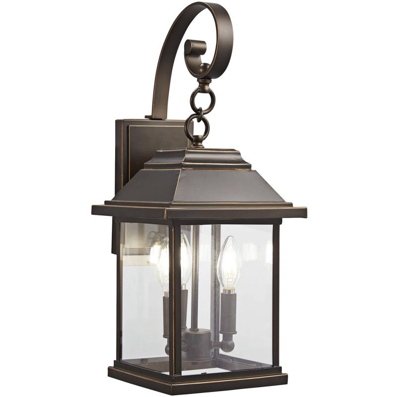 Minka Lavery Rustic Outdoor Wall Light Fixture Oil Rubbed Bronze 3-Light Lantern 21 1/2" Clear Glass for Post Exterior Porch Patio, 1 of 2