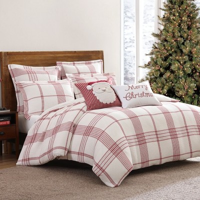 Peppermint Plaid Red and Cream Cotton Twin Duvet Cover Set