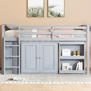 Twin Size Loft Bed with Storage Cabinet, Drawer and Shelf Cabinet - 1 of 4