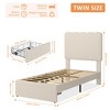 Twin Bed Frame with Drawer, Velvet Upholstered Platform Bed with Wave Headboard, Girls Bed, Wooden Slats Support - 2 of 4
