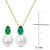 EVERLY JEWELRY | Yellow Plated Sterling Silver 8.5-9mm Cultured Freshwater Pearl & 1 1/5ct TGW Created Emerald Pendant w/Chain & Earrings Set - 2 of 4
