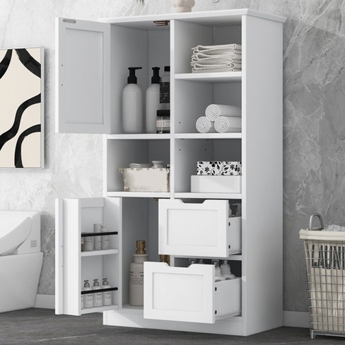 62 Tall Bathroom Storage Cabinet Freestanding Floor Storage Cabinet With Drawer Adjustable Shelf Pantry Storage Cabinet For Bathroom Living Room Target