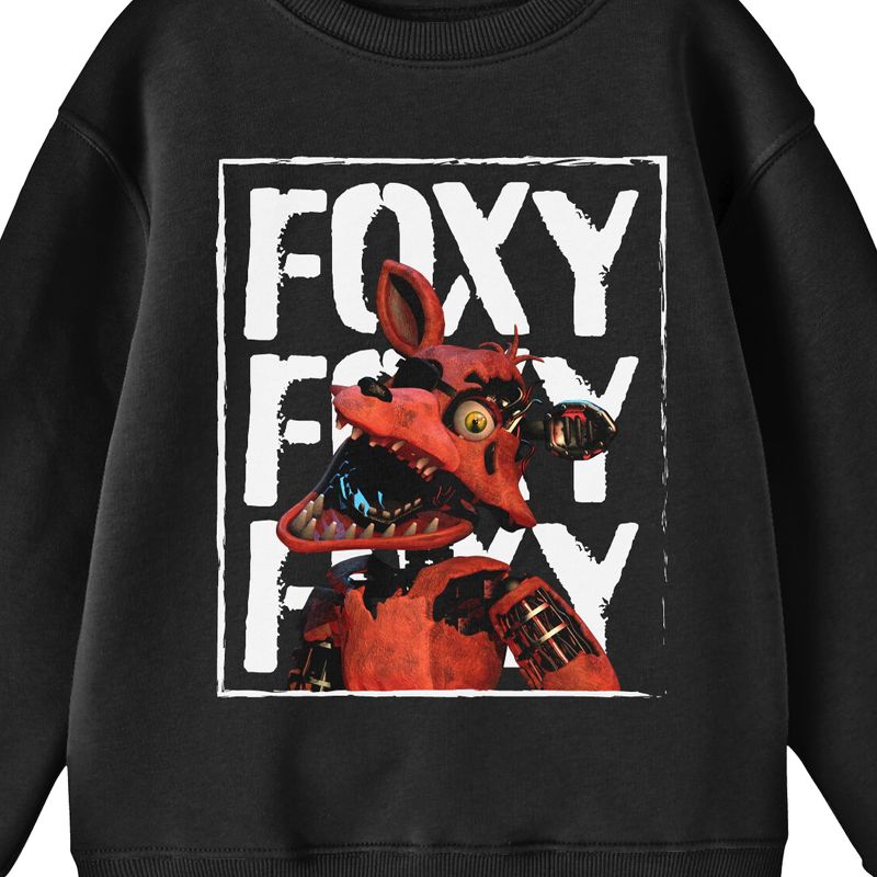 Five Nights At Freddy's Foxy In Front of Foxy Words Youth Black Crew Neck Sweatshirt, 2 of 3