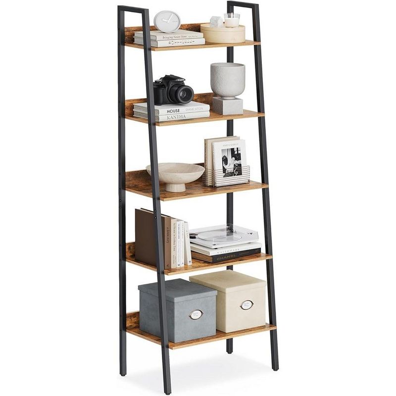 VASAGLE Bookshelf, 5-Tier Narrow Book Shelf, Bookcase for Home Office, Living Room, Bedroom, Kitchen, Rustic Brown and Black, 1 of 5
