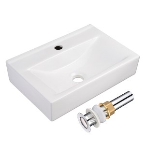 Yescom 18" Wall Mount Sink Ceramic Sink Porcelain Sink Washing Basin for Bathroom with Drain - 1 of 4