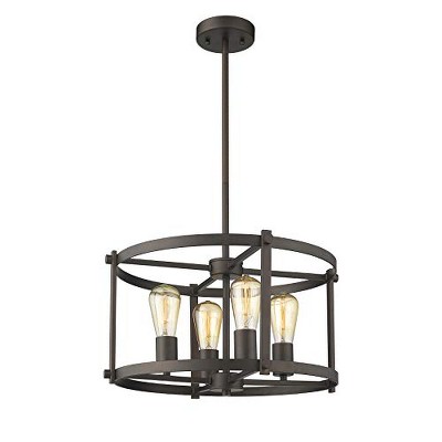 Chloe Lighting IRONCLAD Farmhouse 4 Light Rubbed Bronze Convertible Ceiling Pendant 17.5" Wide