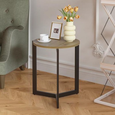 LIVAREEmlen 19.68''H Round Side Table, Round End Table with Sturdy Metal Frame, Round Nightstand, for Living Room, Bedroom, Balcony, Office, Brown