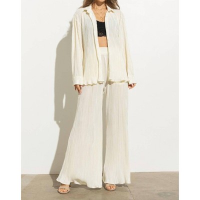 Women's Pleated Set Blouse Pants - Blue B