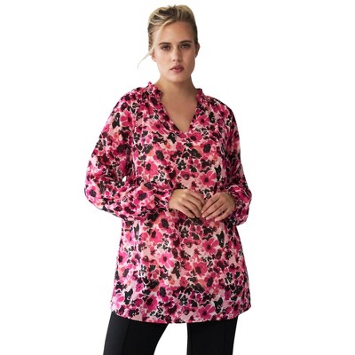 ellos Plus Size Notch Neck Blouson Sleeve Tunic
