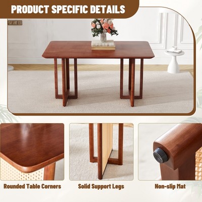 Syemin End Tables, Solid Wood Dining Table with Imitation Rattan for Dining Room Living Room Office, Brown, 59"*35.4"*30"