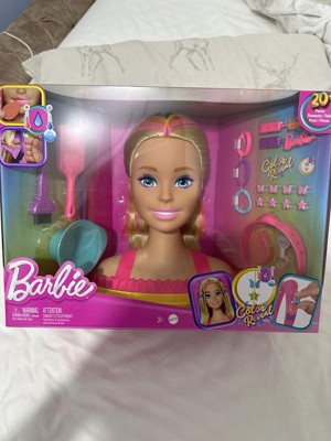 Barbie Doll Deluxe Styling Head with Color Reveal Accessories and Straight  Blonde Neon Rainbow Hair, Doll Head for Hair Styling