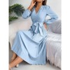 Coolmee Women's Elegant Flowy Pleated Dress Long Sleeves A Line Vacation Dress Business Work Outfits Midi Dresses with Belt - 4 of 4