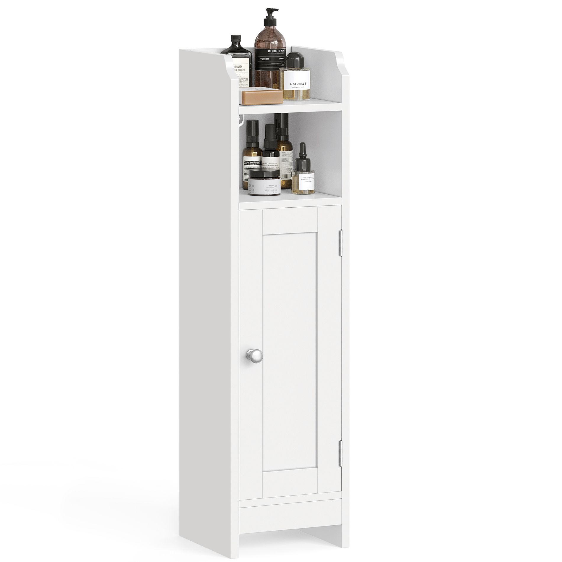 VASAGLE Small Storage Corner Floor Cabinet with Door and Shelves, Storage Organizer, Narrow Toilet Paper Storage Cabinet, White