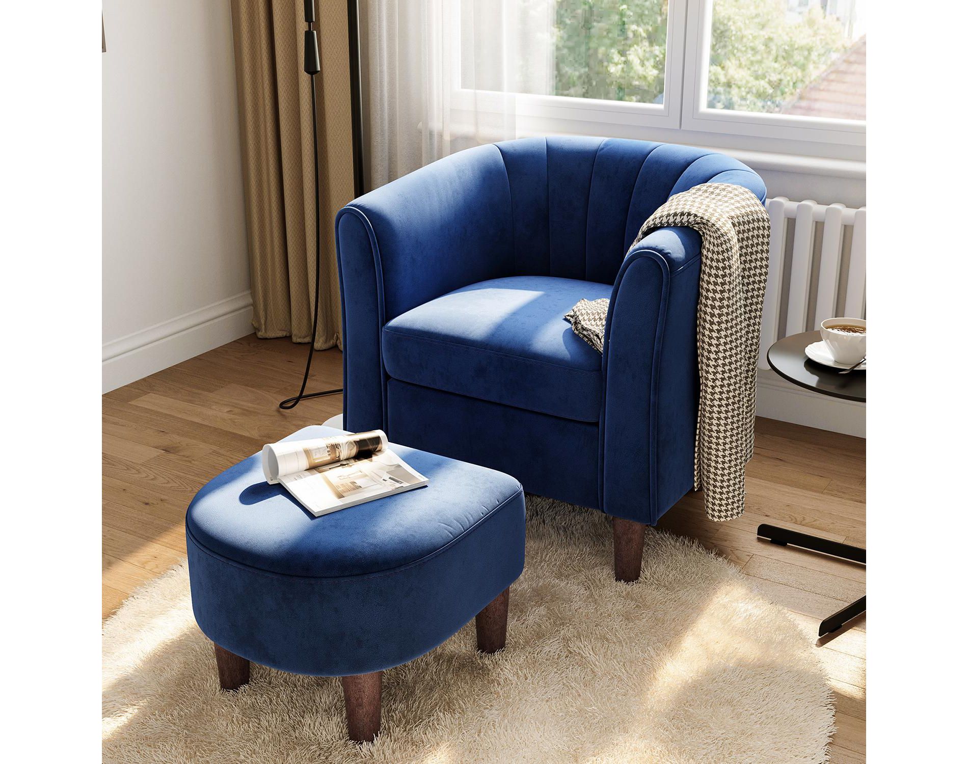 Compact Accent Chair with Ottoman for Living Room Blue 25.6"D x 27.4"W x 26.8"H