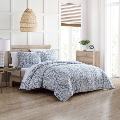 Caldecott Blue Cotton Sateen Full/Queen Duvet Cover Set