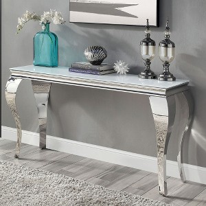 Glass and Stainless Steel Sofa Table with Cabriole-Style Legs and Beveled Tempered Glass Top - 1 of 4