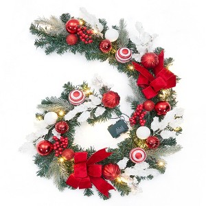 6FT Pre-Lit Christmas Garland,Battery Operated with 20 Lights&Timer,Red White Lighted Xmas Garland for Mantle Table Centerpiece Indoor Outdoor Decor - 1 of 4