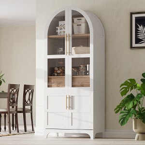 71" Tall MDF Arched Glass-Door Kitchen Pantry Cabinet with Door Shelves, Adjustable Shelves and Hidden Drawer for Kitchen, Dining Room - 1 of 4
