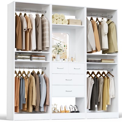 Aheaplus Freestanding Closet Organizer with Mirror and 4 Hanging Rods, Closet System with Drawers