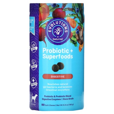 NaturVet Probiotics + Superfoods, Digestive, For Dogs, 90 Soft Chews