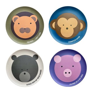 Red Rover 7" 4pk Bamboo Kids' Animal Plates: Toddler & Baby Dinnerware, Dishwasher-Safe, Off-White, Animal Theme - 1 of 4