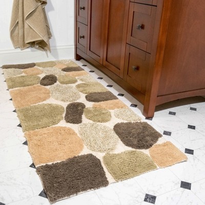Khaki Pebble Patterned Cotton Bath Runner Rug