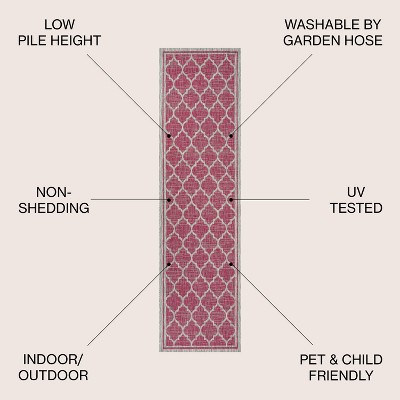 Fuchsia and Light Gray Reversible Indoor/Outdoor Trellis Rug