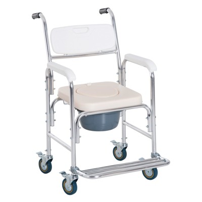HomCom Personal Mobility Durable Waterproof Shower Accessible Transport Commode Medical Rolling Chair