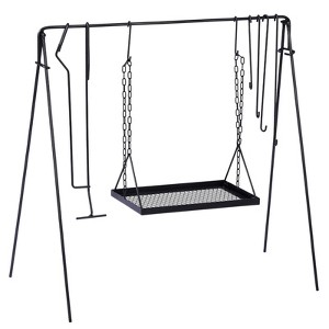 NAYSAYE Grill Racks Grill Swing Campfire Grill Stand with Adjustable Height for Outdoor Cooking, Black, 38.6"*20.9"*35" - 1 of 4