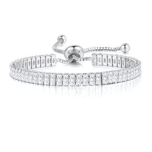 CZ Tennis Bracelet for Women Adjustable Chain Slide Bead White Gold Plated Ginger Lyne Collection - 1 of 4