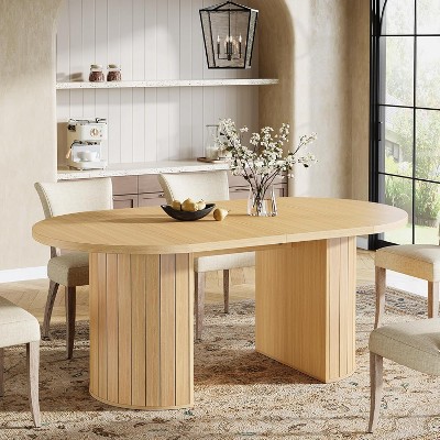Tribesigns 63" Dining Table for 4-6, Oval Dining Room Dinner Table for Kitchen, Living Room, Sturdy Wood Stripped Base, Oak