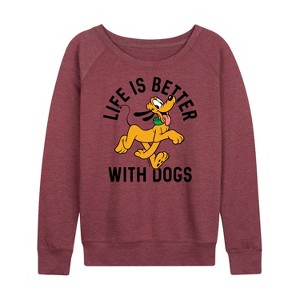 Women's - Disney - Pluto Life Is Better With Dogs Lightweight French Terry Wide Neck Long Sleeve Shirt - 1 of 4
