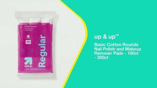 Basic Cotton Rounds Nail Polish and Makeup Remover Pads - 300ct/3pk - up &#38; up&#8482;, 2 of 5, play video