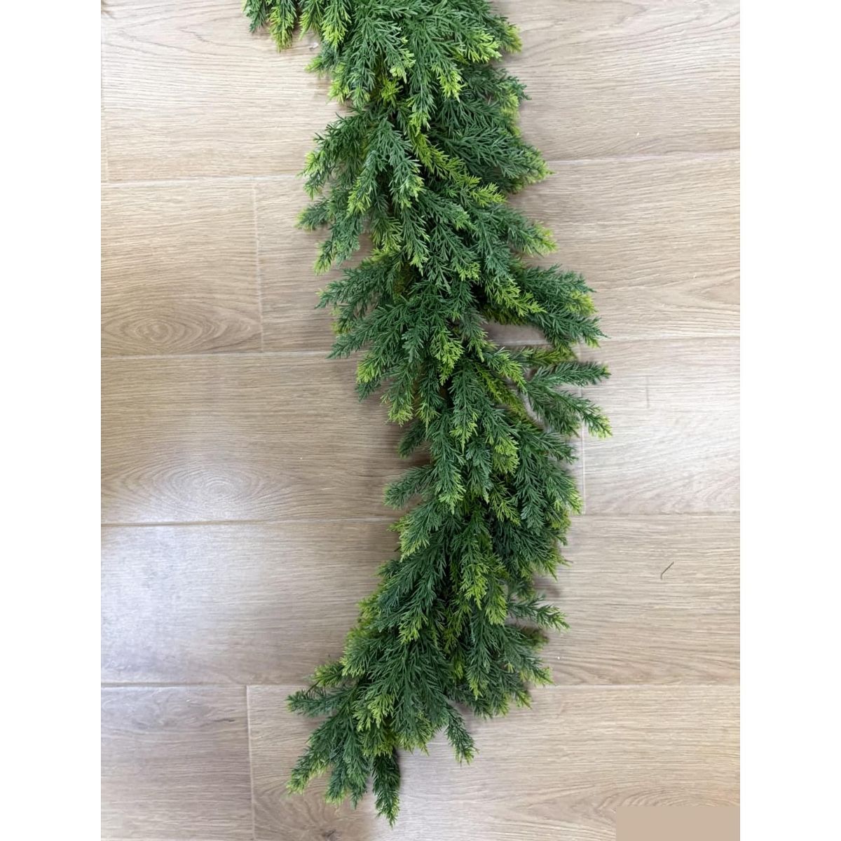 9 FT Artificial Cedar Norfolk Pine Garland with 50 LED Lights, 8 Lighting Modes, Pre-lit Greenery Garland for Christmas Mantel Staircase Decor