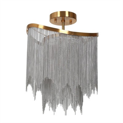 LNC Shoebill 4-Lights 13" Mid-Century Modern Luxury Chain Semi-Flush Mount Lights,Brass and Silver