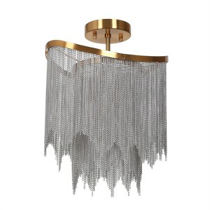 LNC Shoebill 4-Lights 13" Mid-Century Modern Luxury Chain Semi-Flush Mount Lights,Brass and Silver - 1 of 4