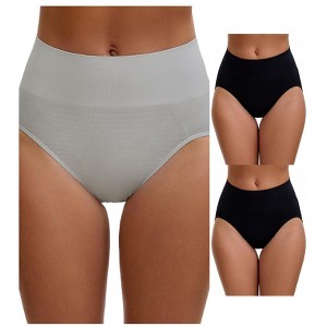INSPIRE CHIC Women's High Waist Tummy Slimming Elastic Briefs Breathable Butt Lifter Underwear 3 Packs - 1 of 4