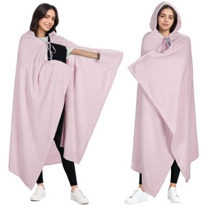 Catalonia Women Hooded Wearable Blanket Cape Cardigan Cloak Wrap Shawls Snuggy Fuzzy Fleece Cape with Hand Pockets, Woman Cozy Gift Plush Throw Wrap - 1 of 4