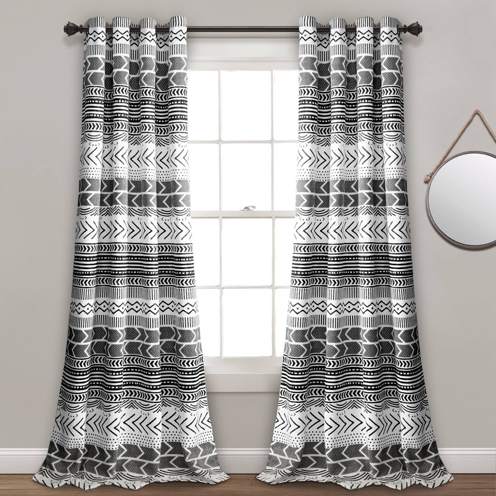 Photos - Curtains & Drapes Set of 2  Hygge Geo Light Filtering Window Curtain Panels Black/W(95"x52")