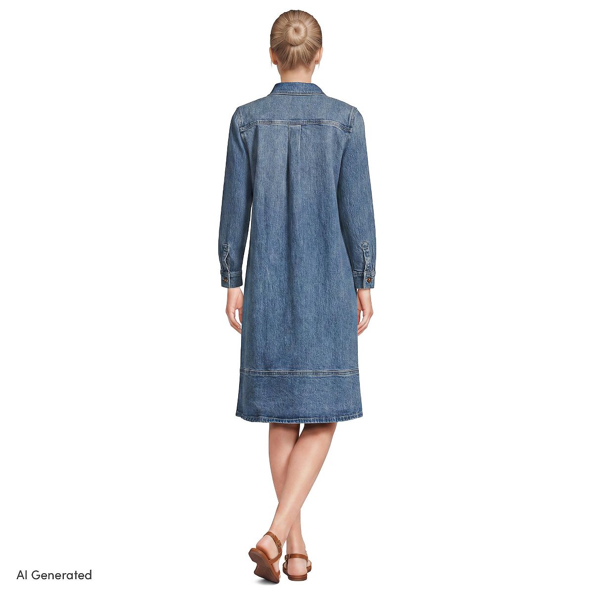 Lands' End Women's Light Weight Denim Popover At the Knee Dress - thumbnail 5