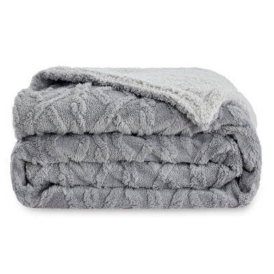 Bedsure Fleece Throw Blanket, Jacquard Cable Pattern, Double-Sided Plush & Fluffy, Reversible Cozy Warm for Couch, Blue,