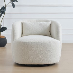 KINWELL 34" Poly Blend Boucle Fabric Upholstered Swivel Armchair - 1 of 4