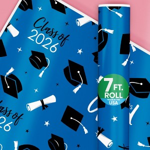 Big Dot of Happiness Blue Graduation Wrapping Paper, Class of 2026 Congrats Grad Party Gift Wrap Supplies, 24 in x 7 feet, 1 Roll - 1 of 4